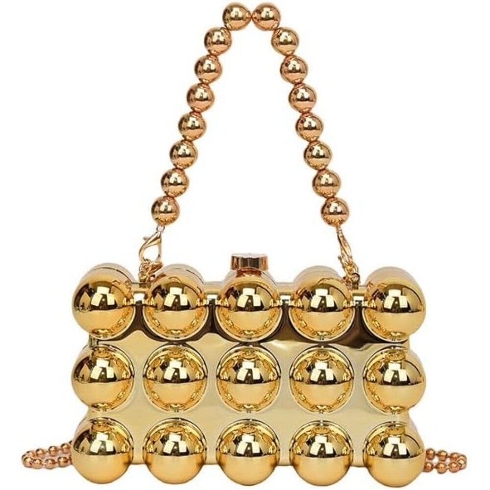 Women Gold Beaded Clutch Evening Bag for Wedding Party Cocktail Daily